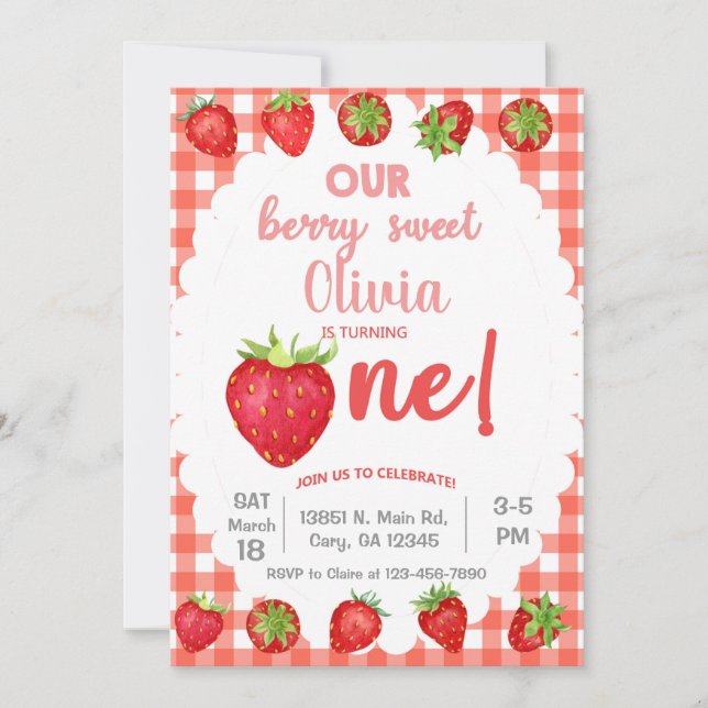 Berry sweet strawberry birthday invitation. invitation (Front)