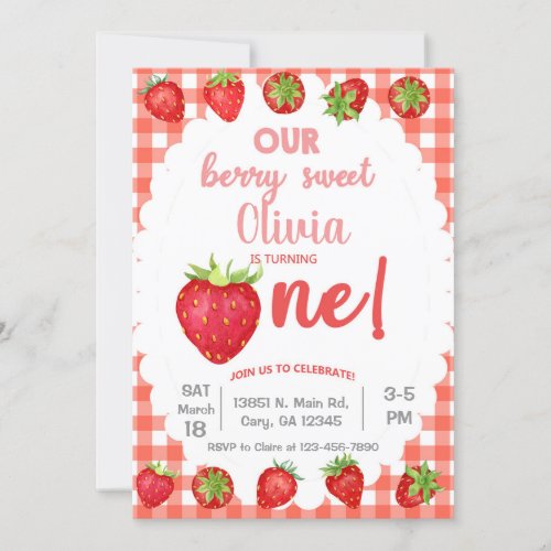 Berry sweet strawberry birthday invitation invitation