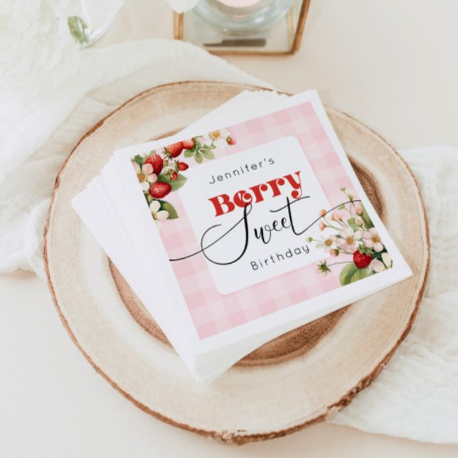 Berry sweet Strawberry birthday Napkins (Creator Uploaded)