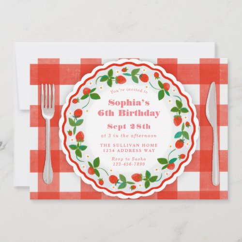 Berry sweet strawberry birthday party invitation