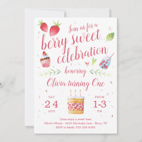 Berry Sweet Strawberry Birthday Party Invitation