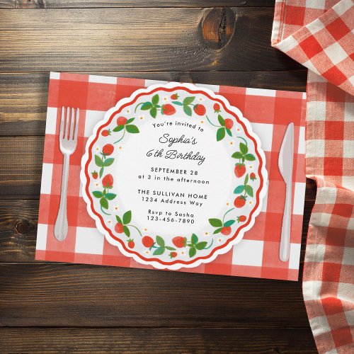 Berry sweet strawberry birthday party invitation