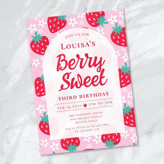 Berry Sweet Strawberry Birthday Party Invitation (Creator Uploaded)