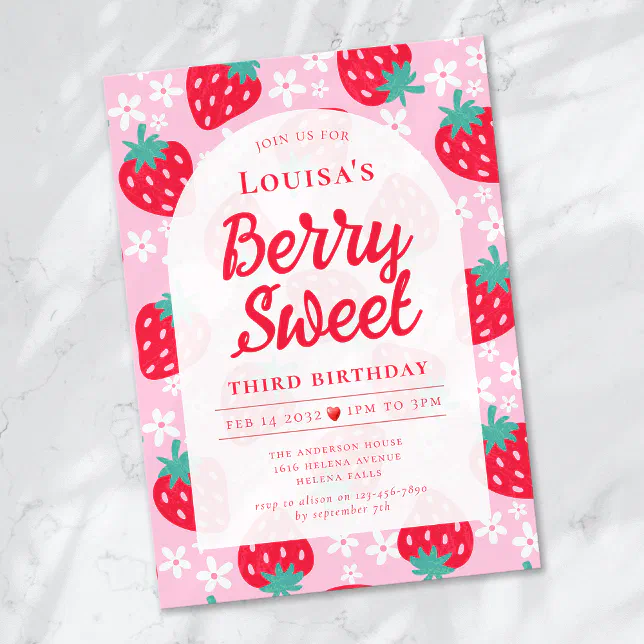 Berry Sweet Strawberry Birthday Party Invitation | Zazzle