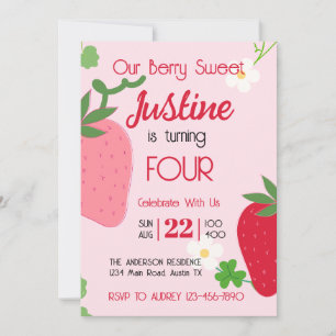 Berry Sweet Strawberry Birthday Party Invitation