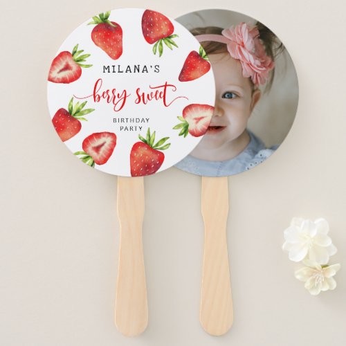 Berry Sweet Strawberry Birthday Party Photo   Hand Fan