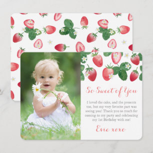 Berry Sweet Strawberry Birthday Party Photo Thank You Card