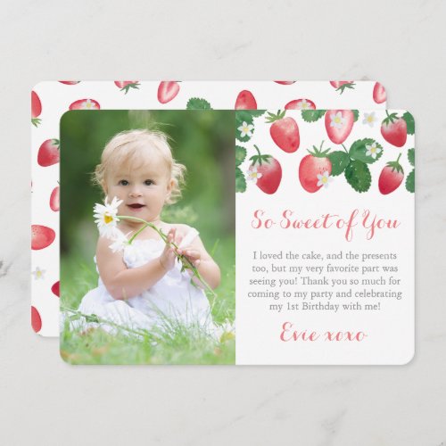 Berry Sweet Strawberry Birthday Party Photo Thank You Card