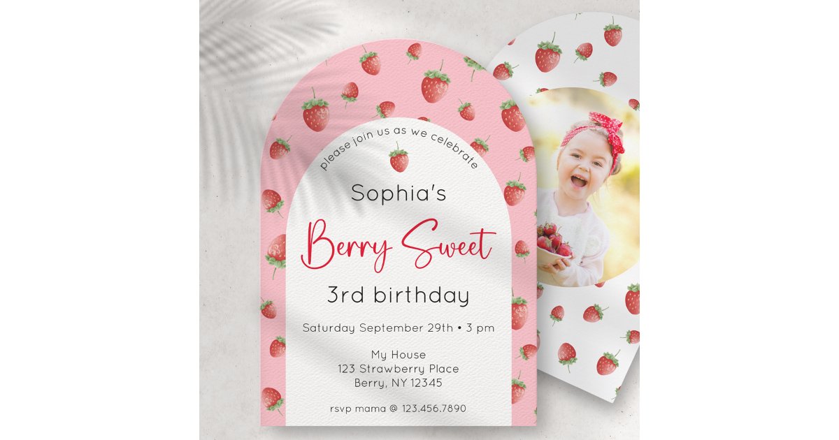 Berry Sweet Strawberry Birthday Photo Invitation | Zazzle