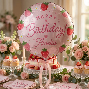 Berry Sweet Strawberry Birthday Pink Balloon