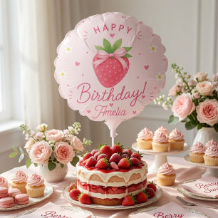 Berry Sweet Strawberry Birthday Pink Balloon