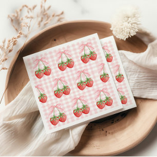 Berry Sweet Strawberry birthday Pink Gingham Napkins