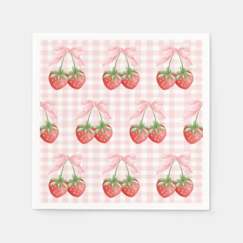 Berry Sweet Strawberry birthday Pink Gingham Napkins