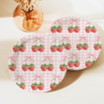 Berry Sweet Strawberry birthday Pink Gingham Paper Plates<br><div class="desc">Berry Sweet Strawberry birthday with pink bow and ping gingham.</div>