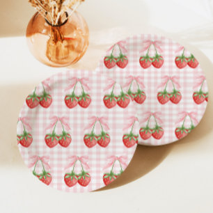 Berry Sweet Strawberry birthday Pink Gingham Paper Plates