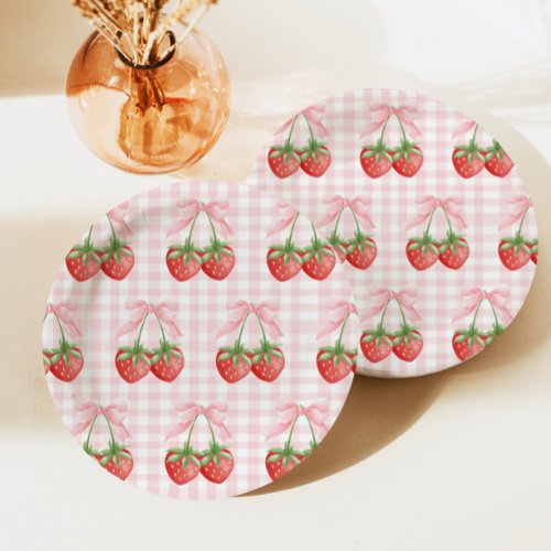 Berry Sweet Strawberry birthday Pink Gingham Paper Plates