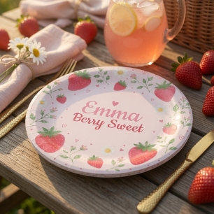 Berry Sweet Strawberry Birthday Pink  Paper Plates