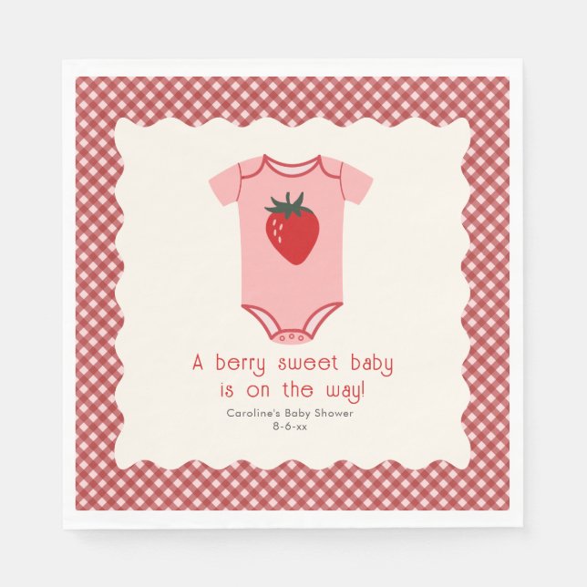 Berry Sweet Strawberry Bodysuit Baby Shower Napkins (Front)
