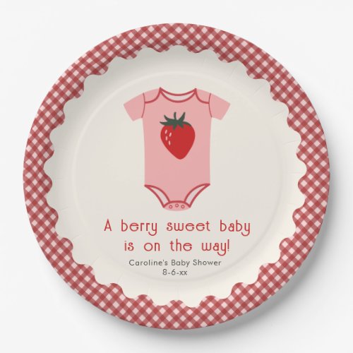 Berry Sweet Strawberry Bodysuit Baby Shower Paper Plates
