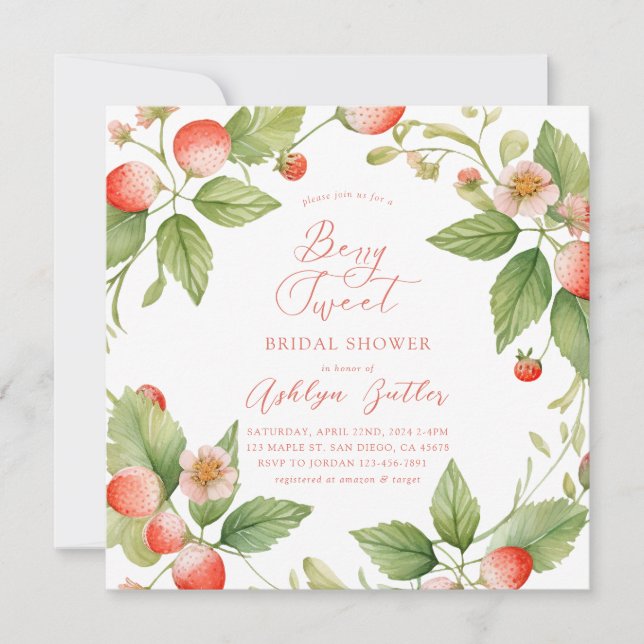 Berry Sweet Strawberry Bridal Shower Invitation (Front)