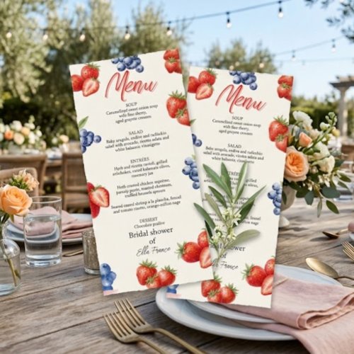 Berry Sweet Strawberry Bridal Shower Menu Invitation