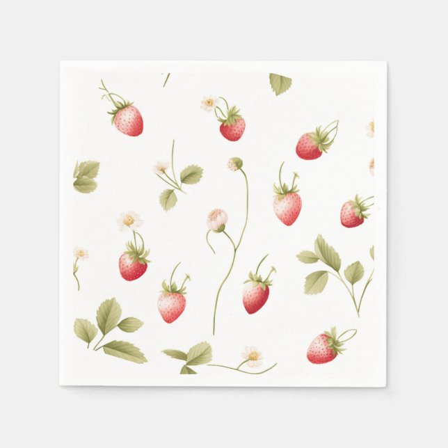 Berry Sweet Strawberry Bridal Shower Paper Napkins (Front)