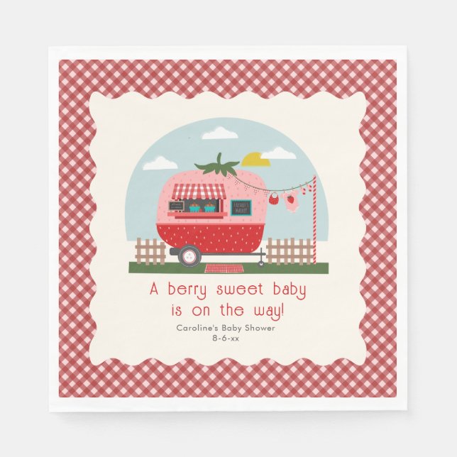 Berry Sweet Strawberry Camper Baby Shower Napkins (Front)