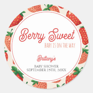 Berry Sweet Strawberry Checkered Baby Shower Classic Round Sticker