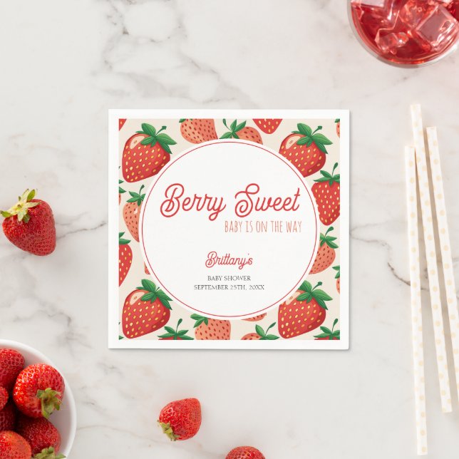 Berry Sweet Strawberry Checkered Baby Shower Napkins (Insitu)