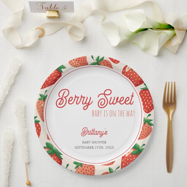 Berry Sweet Strawberry Checkered Baby Shower Paper Plates (Wedding)