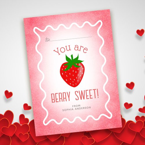 Berry Sweet Strawberry Classroom Valentine Note Card