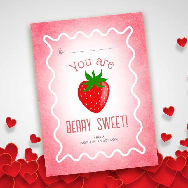 Berry Sweet Strawberry Classroom Valentine Note Card (Creator Uploaded)