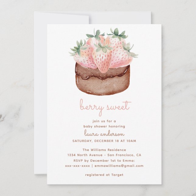 Berry Sweet Strawberry Cupcake Baby Shower Invitation (Front)