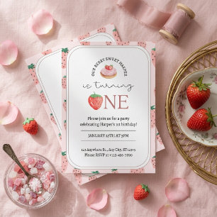 Berry Sweet Strawberry Cupcake First Birthday Invitation