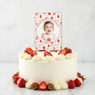 Berry Sweet Strawberry Farmhouse Chic 1st Birthday Cake Topper