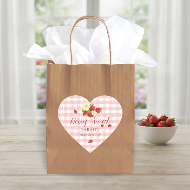 Berry Sweet Strawberry Favor Gift 1st Birthday  Heart Sticker (Berry Sweet Strawberry Favor Gift 1st Birthday Heart Sticker)