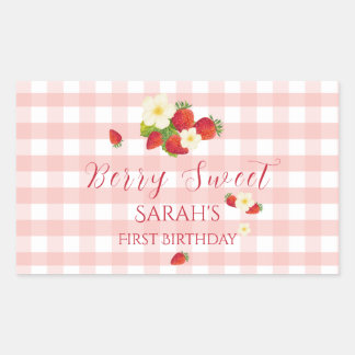 Berry Sweet Strawberry Favor Gift 1st Birthday  Rectangular Sticker