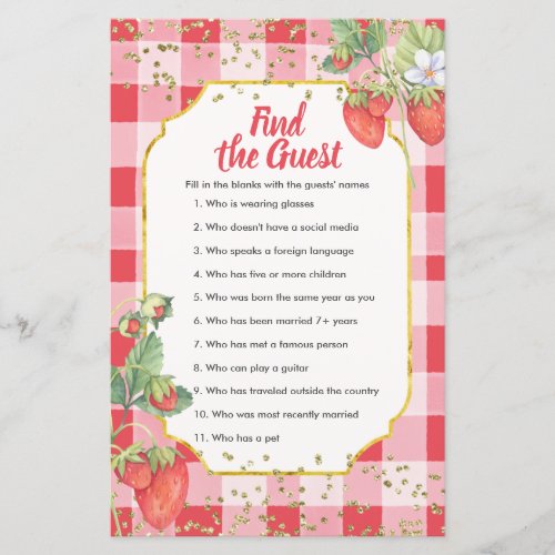 Berry Sweet Strawberry Find the Guest game Sign