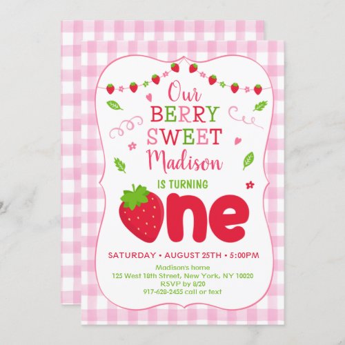 Berry Sweet Strawberry First Birthday Invitation