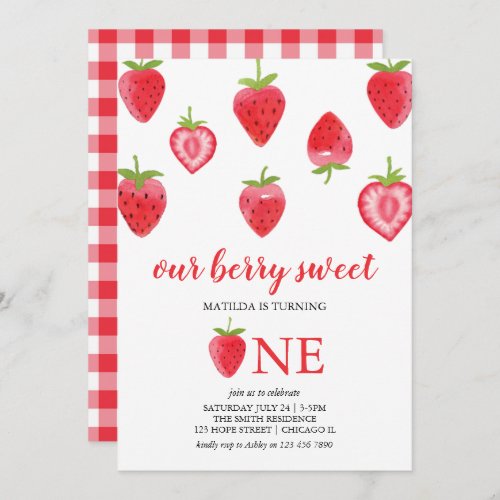 Berry Sweet Strawberry First Birthday Invitation