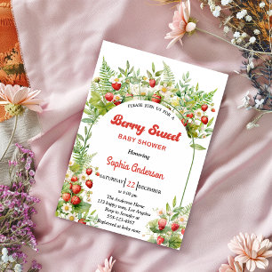 Berry Sweet Strawberry   Floral Baby Shower Invitation
