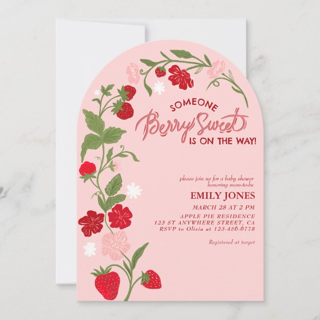 Berry Sweet Strawberry floral Baby Shower Invitation (Front)