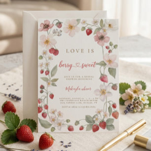 Berry Sweet Strawberry flowers Bridal Shower Invitation