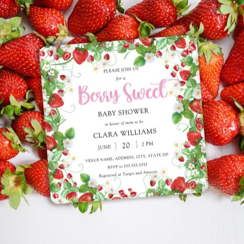 Berry Sweet Strawberry Frame Baby Shower Invitation