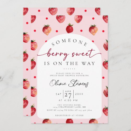 Berry Sweet Strawberry Fruit Baby Shower  Invitation