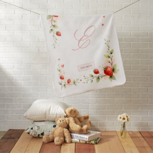 Berry Sweet Strawberry Garden Baby Monogram Gift Blanket