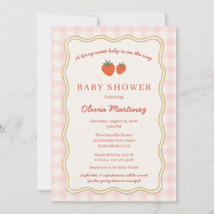 Berry Sweet Strawberry Gingham Baby Shower Invitation