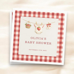 Berry Sweet Strawberry Gingham Baby Shower Party Napkins