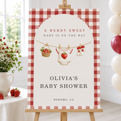 Berry Sweet Strawberry Gingham Baby Shower Welcome Foam Board