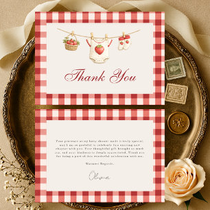 Berry Sweet Strawberry Gingham Red Baby Shower Thank You Card